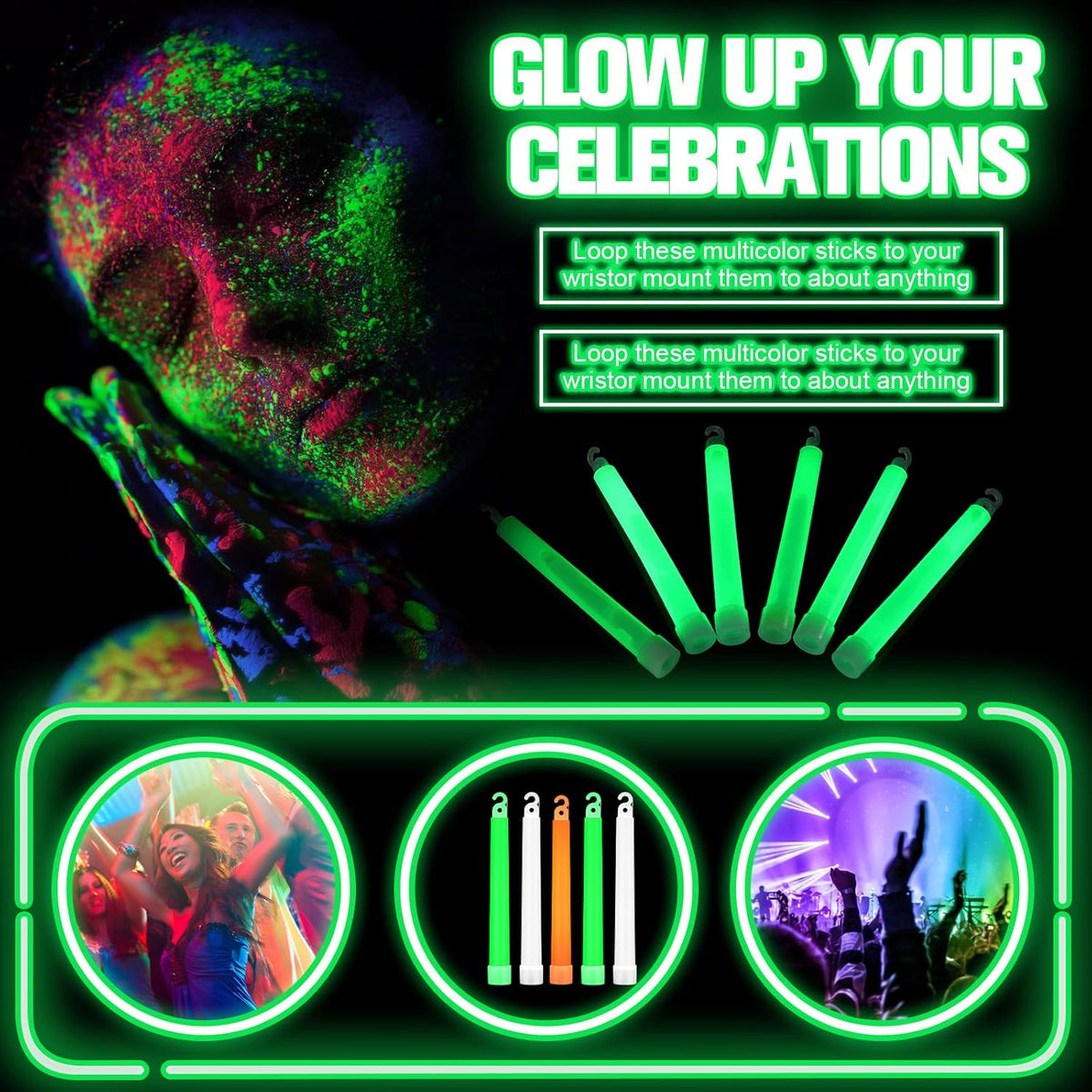 Sotiff 200 Pcs Bright 6 Inch Large Glow Sticks Bulk Emergency Glow in The Dark Sticks with 12 Hour