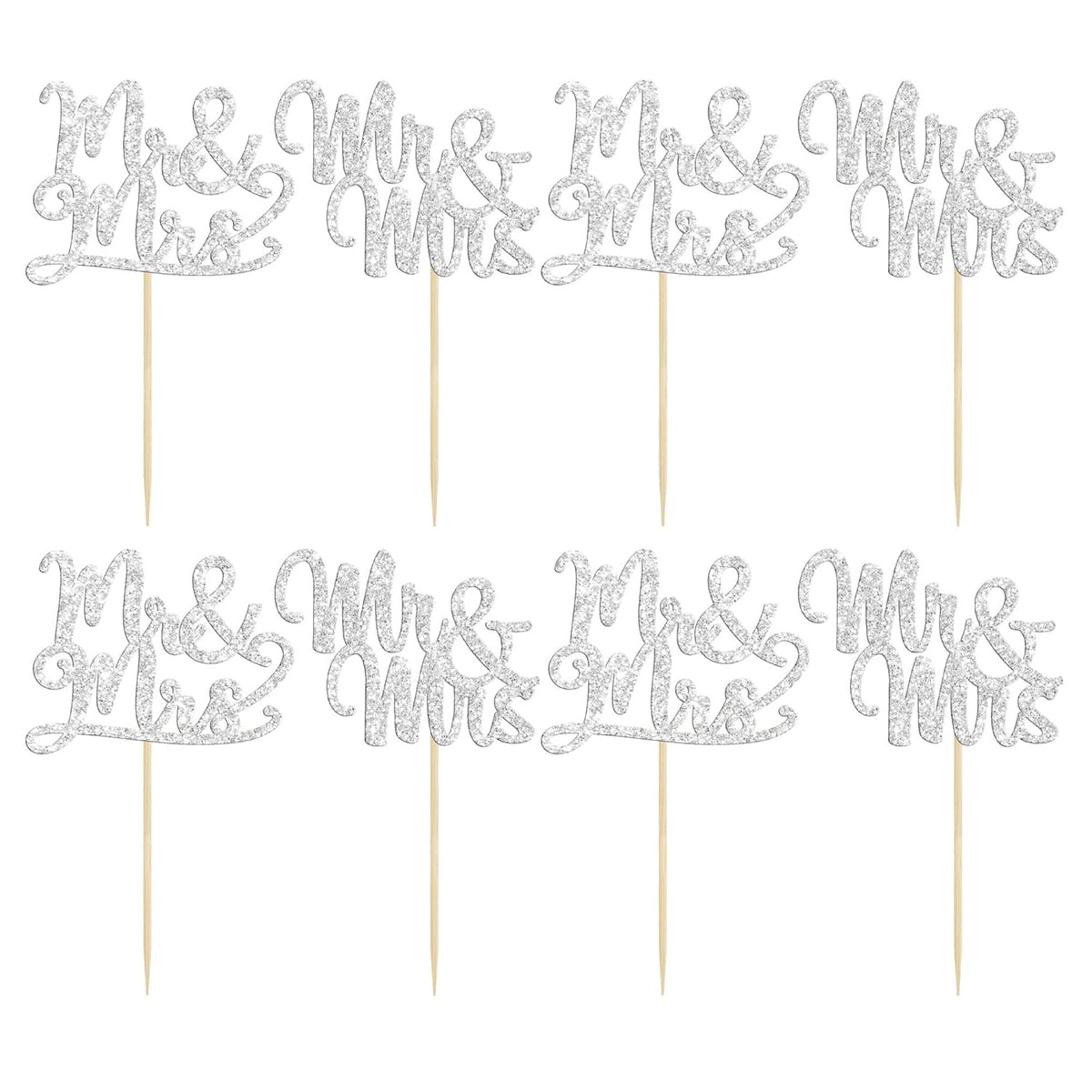 Gyufise 36Pcs Silver Glitter Mr & Mrs Cupcake Toppers Love Cake Decoration Picks for Wedding &