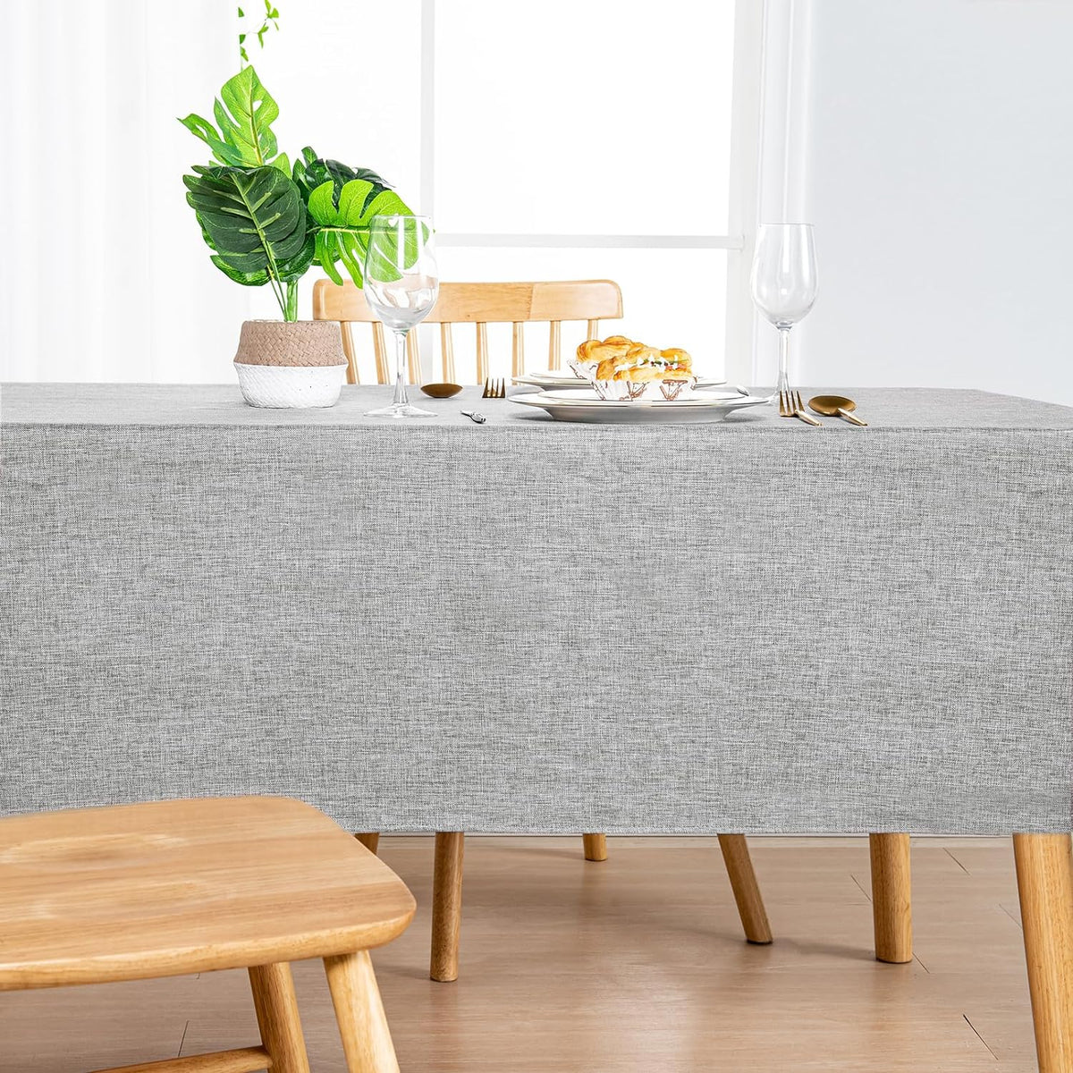 Hiasan 2 Pack Faux Linen Rectangle Tablecloth - Wrinkle and Stain Resistant Washable Table Cloth