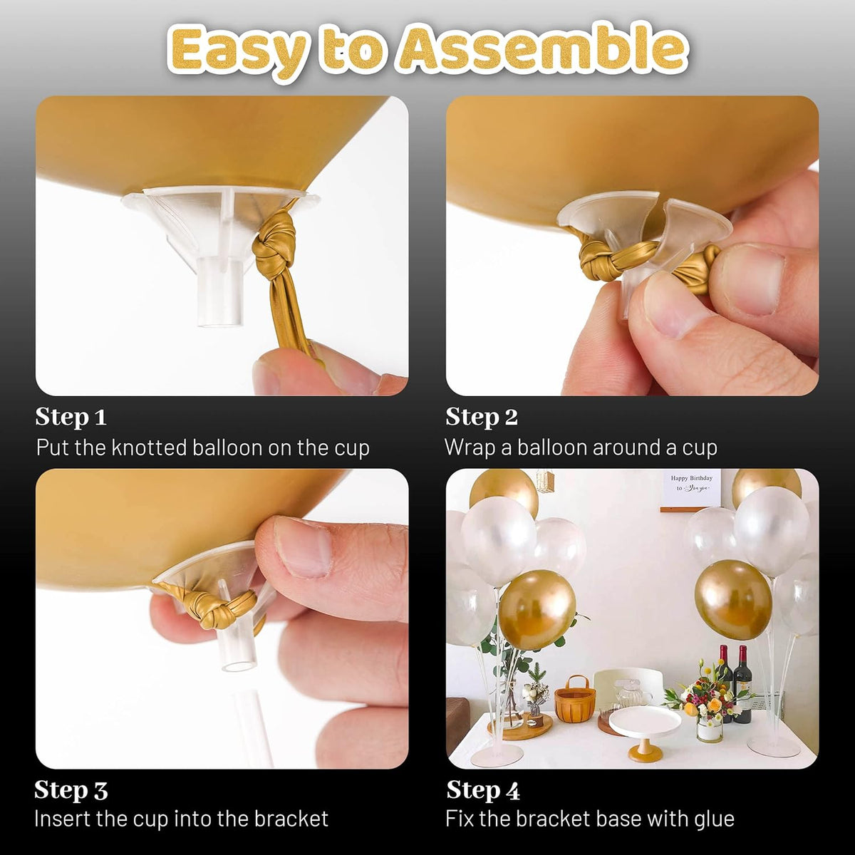 JOYYPOP 4 Sets Balloon Stand Kit For Table, Balloon Sticks with Base Birthday Graduation Party