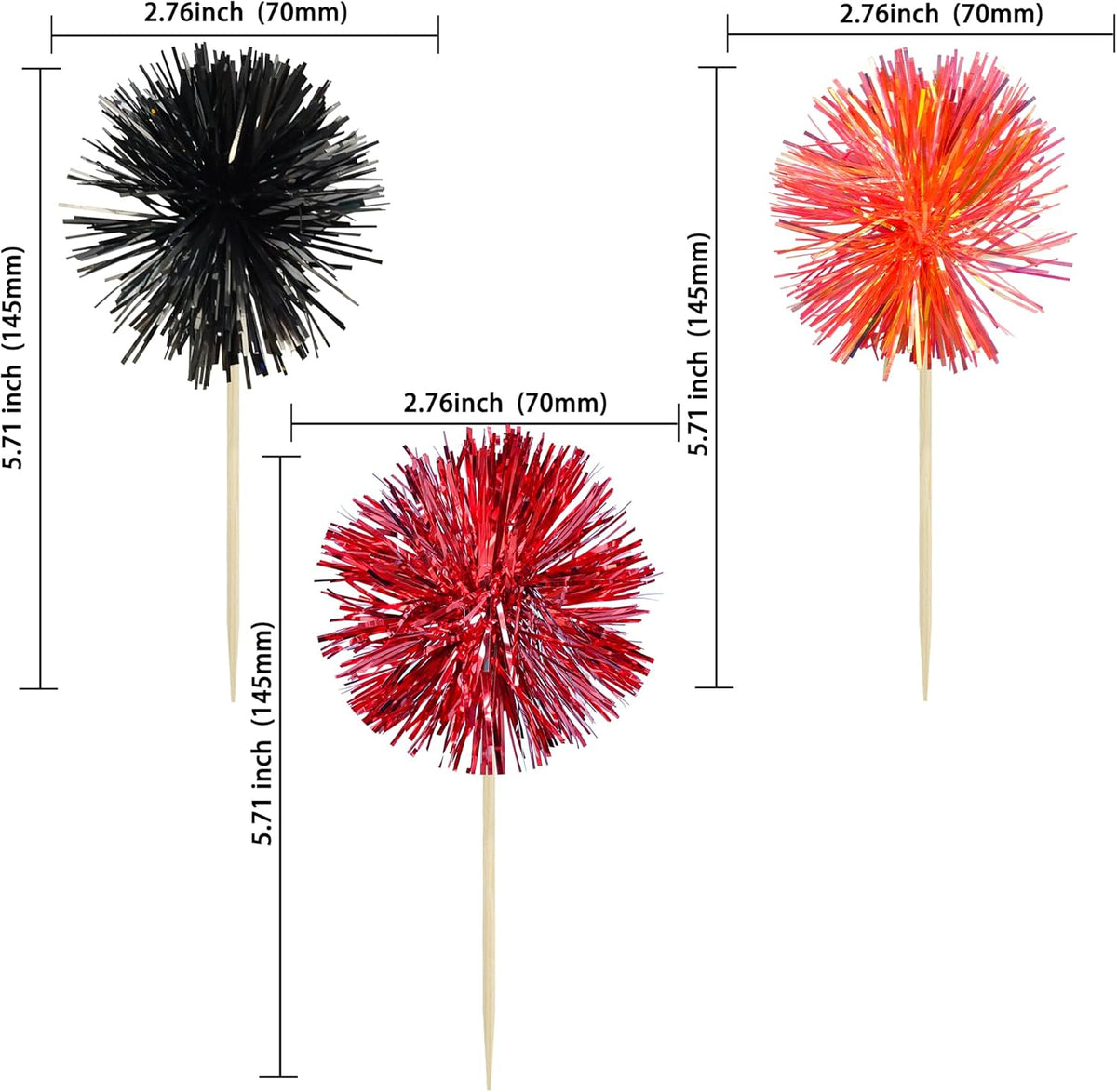 Gyufise 30Pcs Foil Firework Cupcake Toppers Sparkle Tinsel Cake Toppers Tinsel Drink Cake
