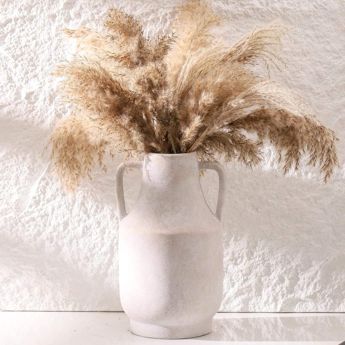 Mitt&Ditt Ceramic Flower Vase with Handles, 11 inch Tall Off-White Vase, Large Decorative