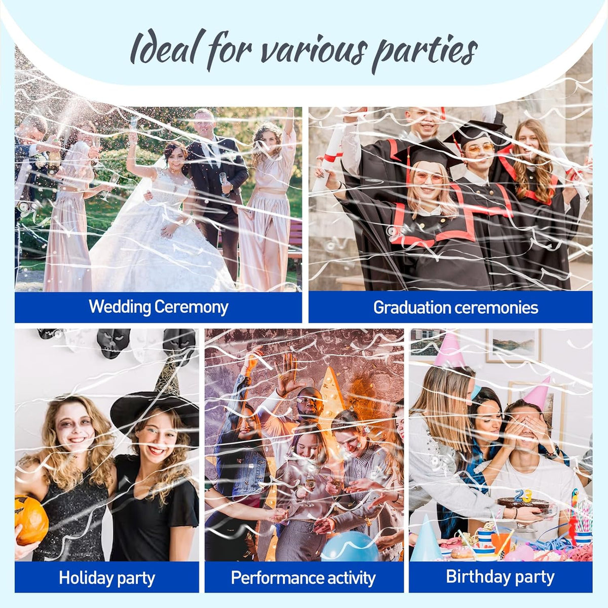 No Mess Streamers 100pack, White Confetti Poppers,Hand Throw Party Poppers No Mess for Birthday