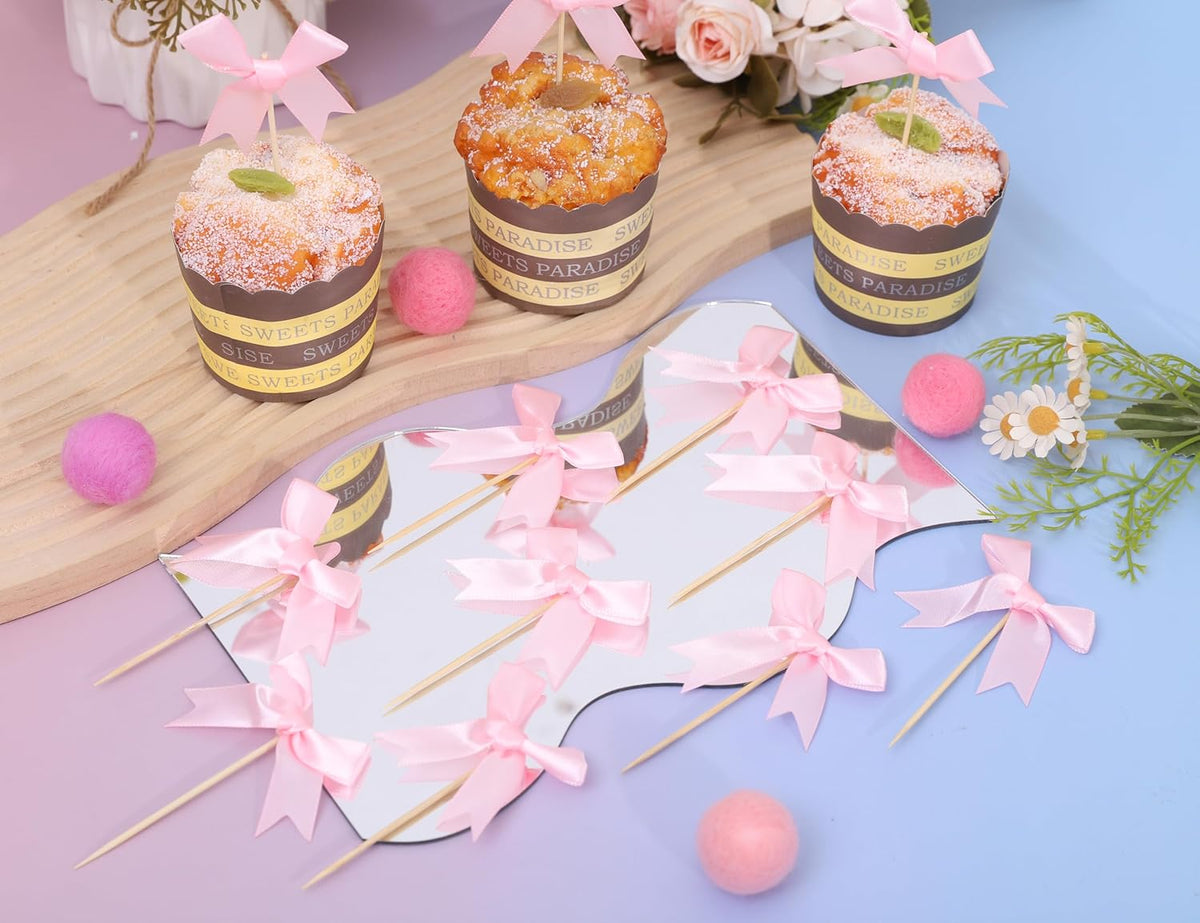 Coquette Pink Bow Cupcake Toppers - Bow Cake Toppers, Birthday Decorations, Bridal Shower &