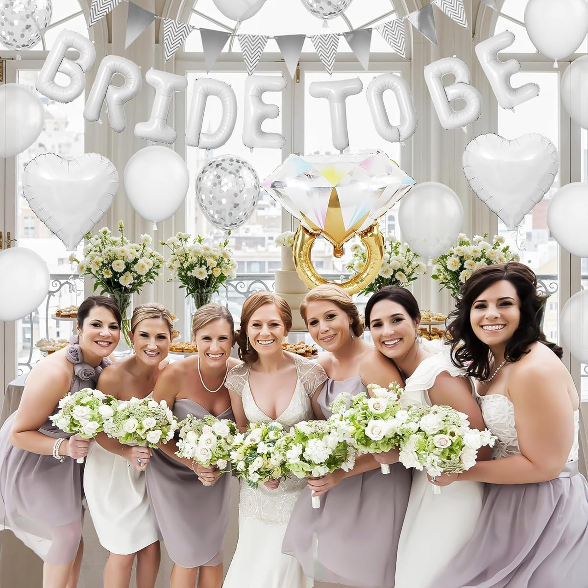 White Bachelorette Party Decorations, White Bride To Be Bridal Shower Balloons Decorations, Silver