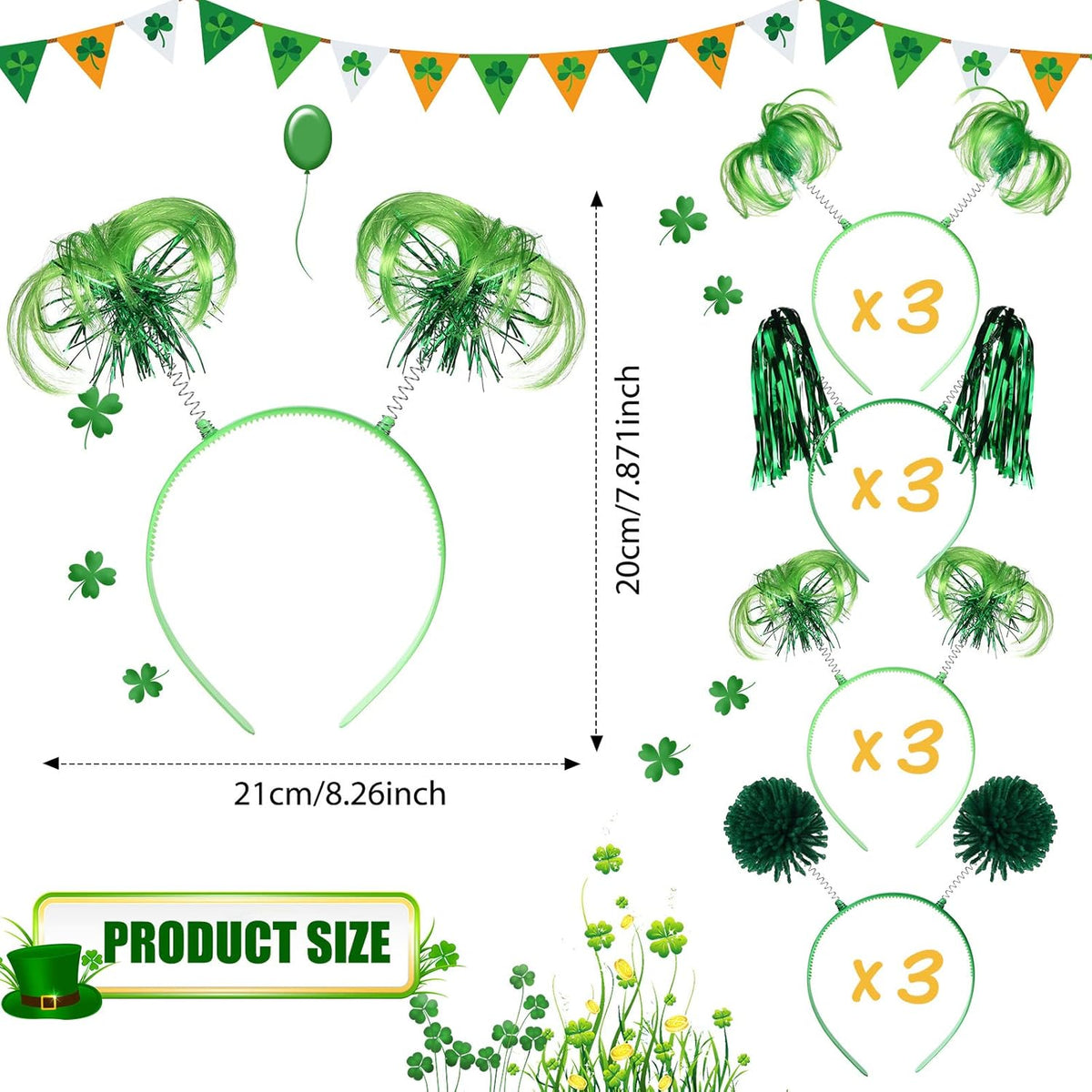 Censen 12 Pcs Halloween Pom Pom Party Headbands Tinsel Ponytails Spirit Head Bopper Headwear for