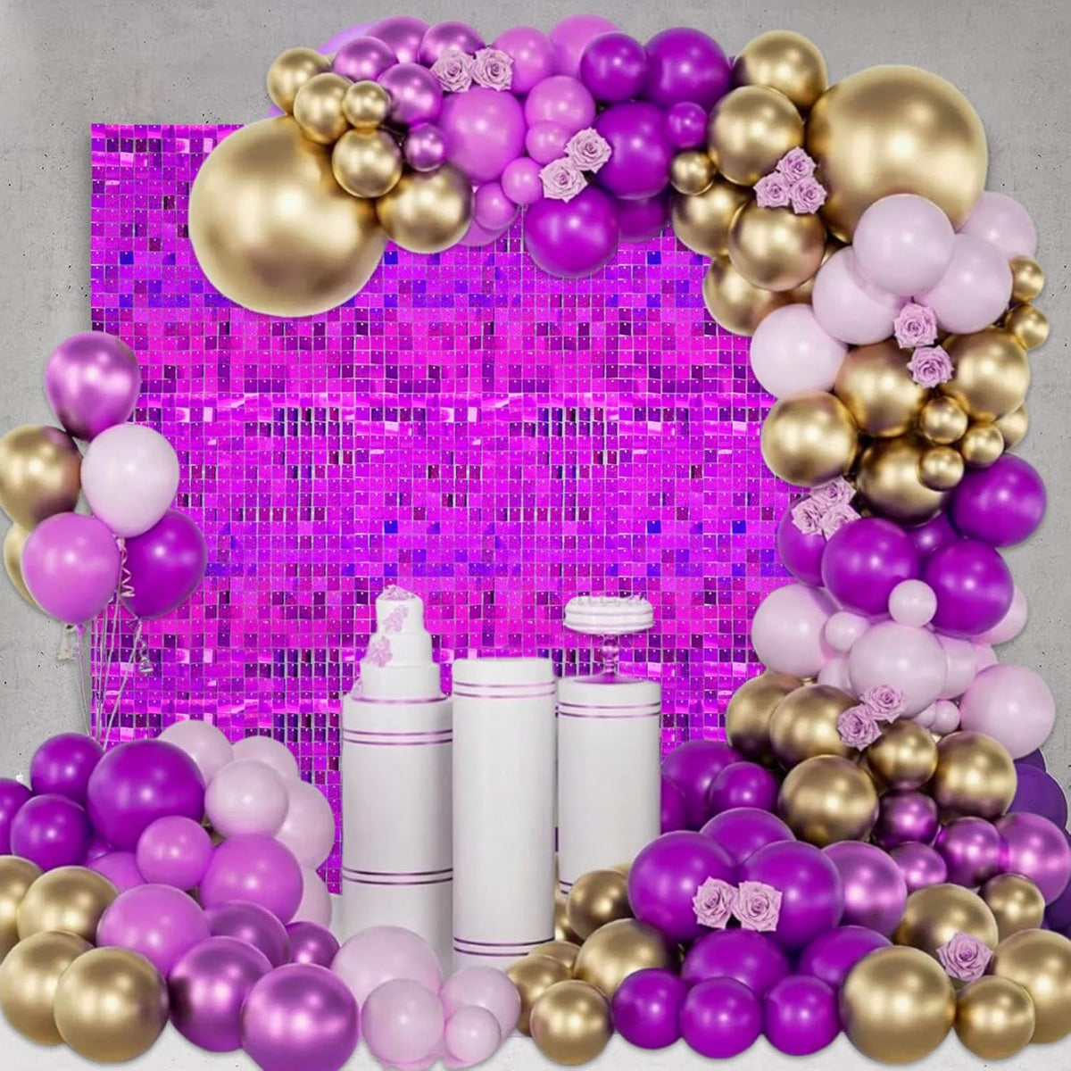 12PCS Purple Shimmer Wall Backdrop, Laser Square Sequin Photo Backdrops Panel, Glitter Wall