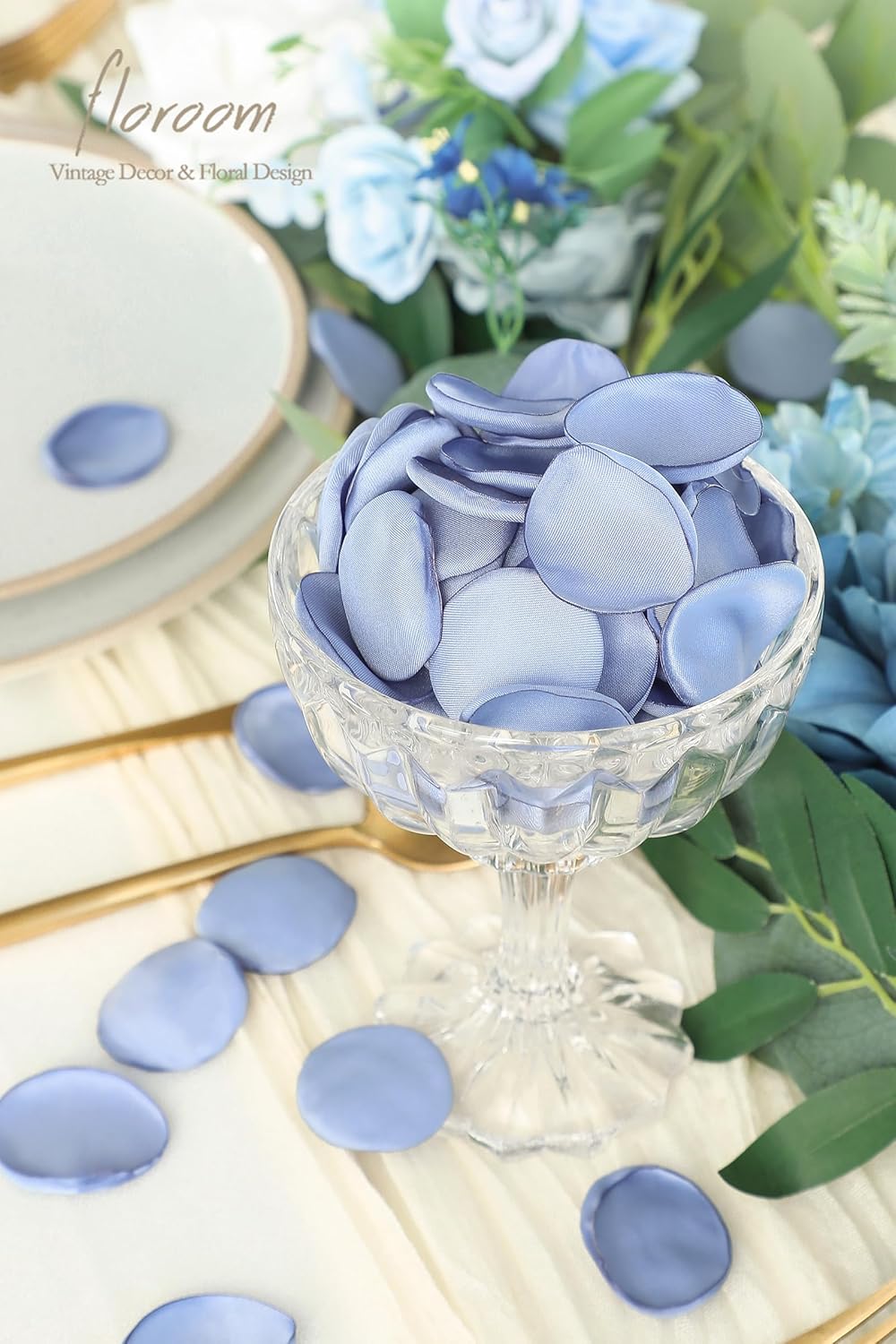 Floroom 300pcs Rose Petals Dusty Blue Faux Silk Flower Petals for Wedding Flower Girl Basket Aisle