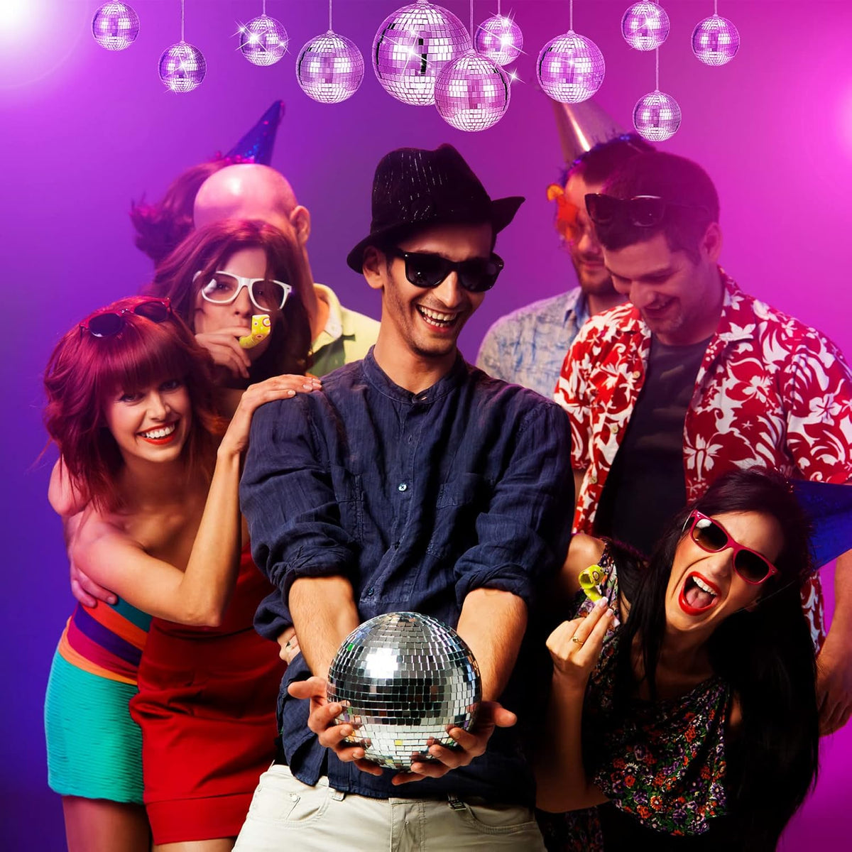 WILLBOND 12 Pack Disco Ball Mirror Ball with Hanging Ring for Fun Retro Disco Party Decorations