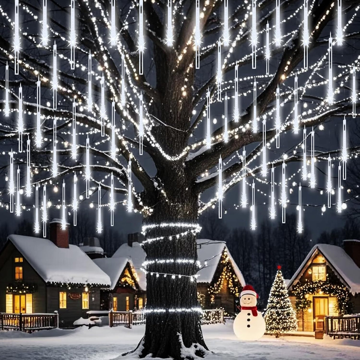 Christmas Lights Outdoor UL Certified Meteor Shower Lights 12 Inch 8 Tubes 192 LED Falling Rain