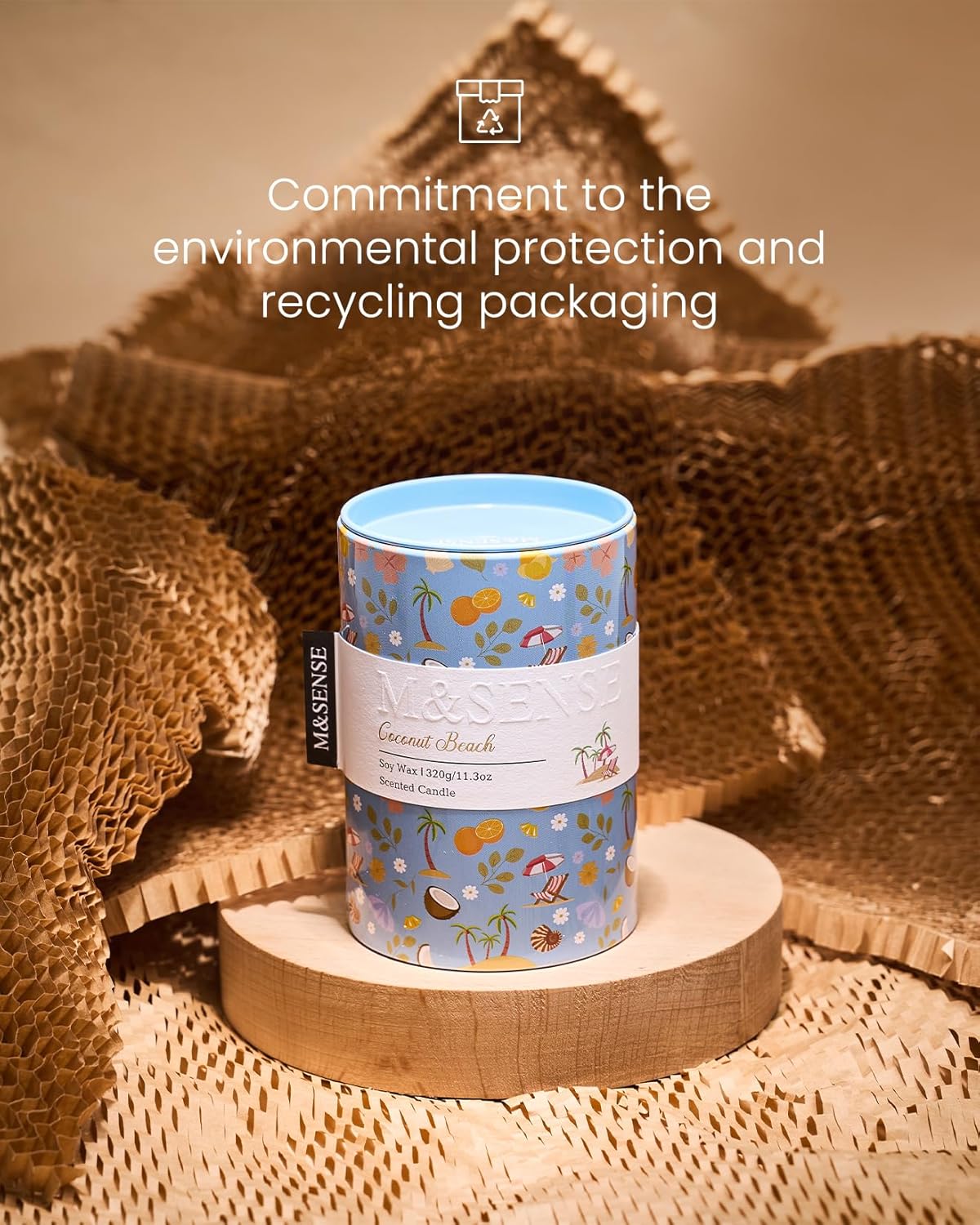 M&SENSE Coconut Beach Scented Candle, Medium Jar Candle 11.3oz Natural Soy Wax for Home Scented