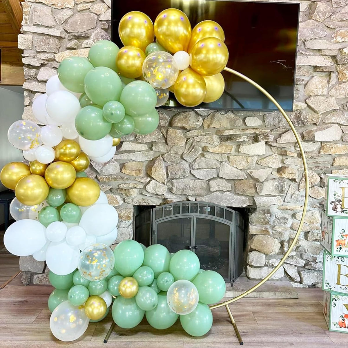 Sage Green Gold Balloons, 12 Inch Green White Metallic Gold Balloons, Olive Sand White Balloon
