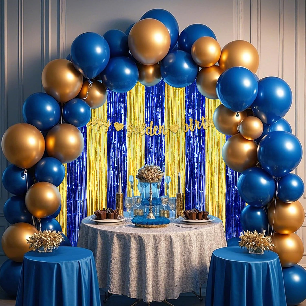 BEISHIDA 2Pcs Blue Gold Door Streamers Congrats Grade 2025 Decoration Backdrop Foil Fringe Tinsel