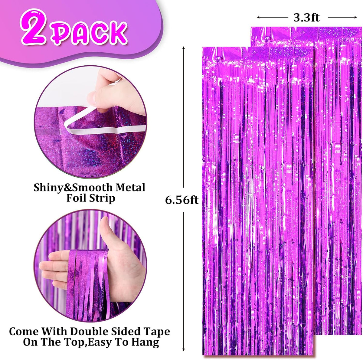 2 Pack Purple Tinsel Foil Fringe Curtains, Purple Party Decorations, Metallic Tinsel Party