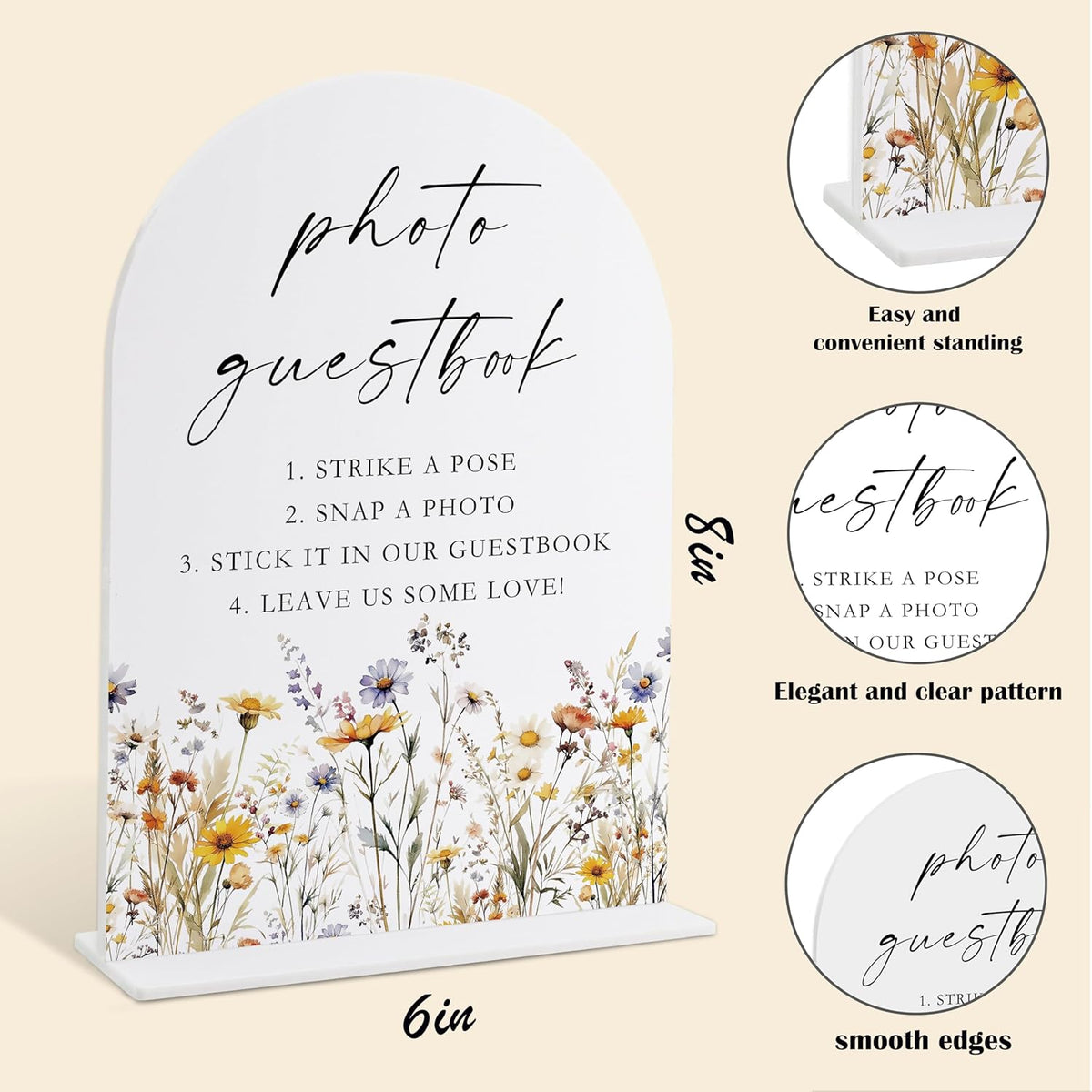 Wedding Signs for Ceremony and Reception, Boho Floral Acrylic Photo Guestbook Sign, Wedding Signage