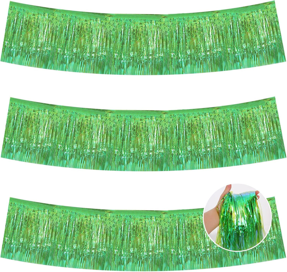 BEISHIDA 3 Packs Metallic Foil Fringe Garland Shining Green Wall Hanging Tinsel Fringe Banners for