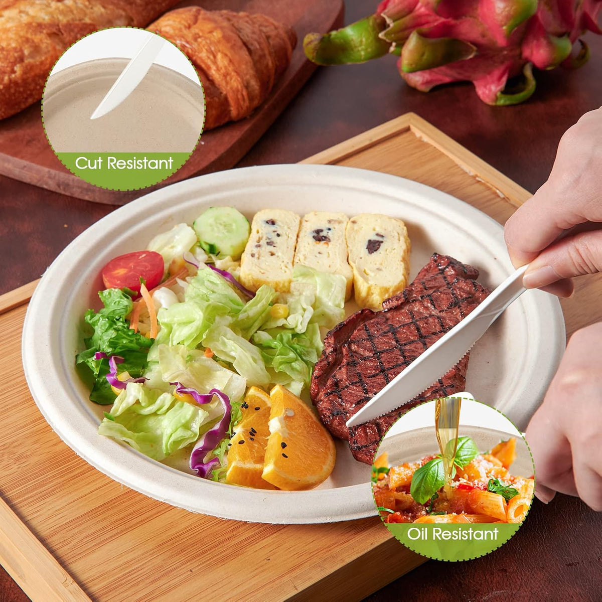 ECOLipak 100% Compostable 10 Inch Paper Plates, 125 Pack Heavy Duty Disposable Biodegradable