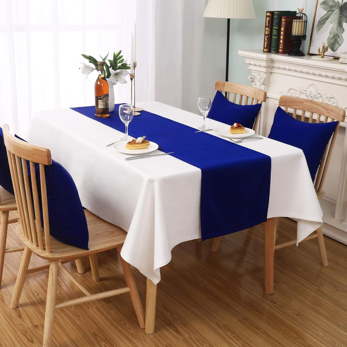 2 PCS Royal Blue Table Runner 14x72 Inch Long Coublt Blue Color Thick Polyester Decorative Cloth