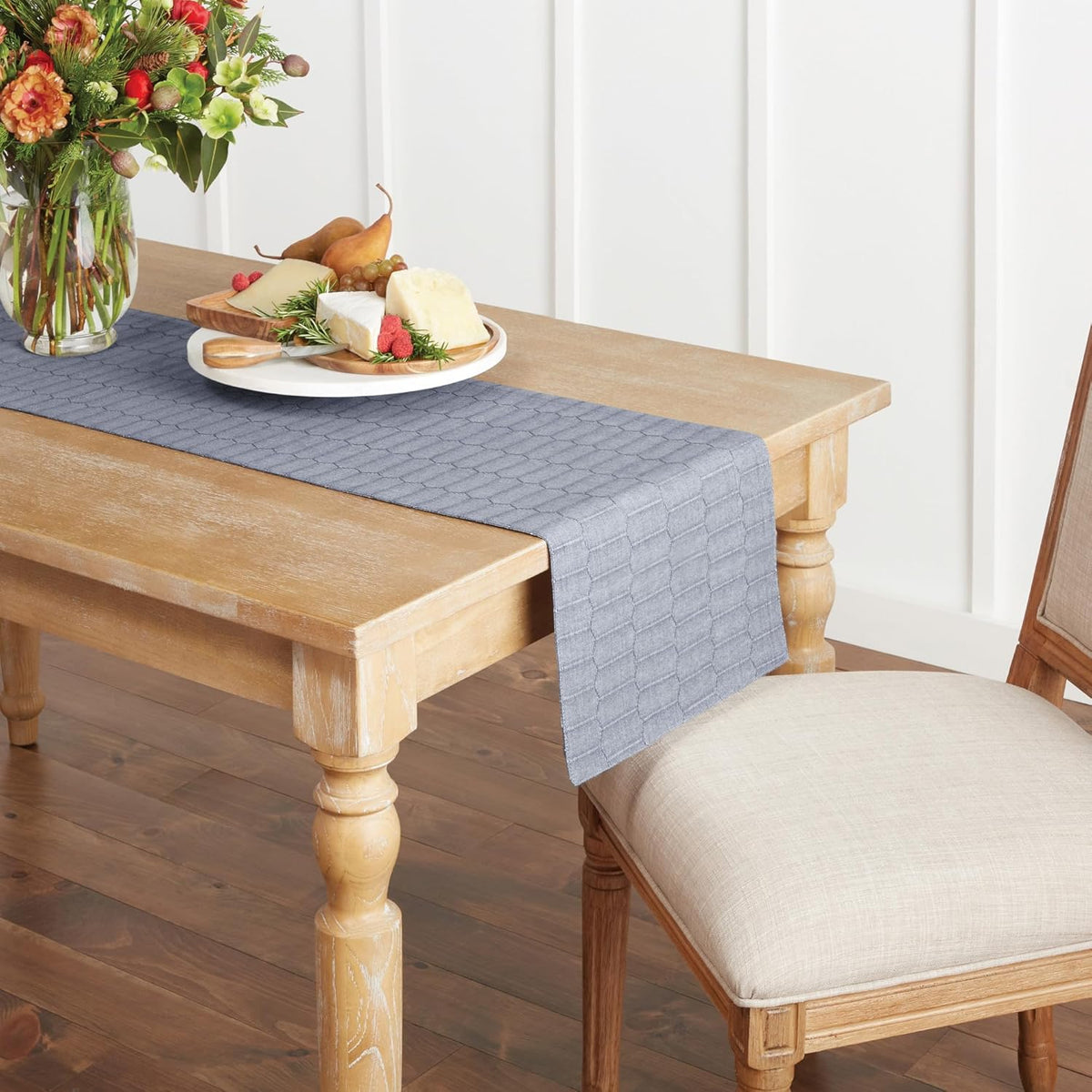 Martha Stewart Honeycomb Modern Farmhouse Reversible Table Runner, Blue, 15"x72"