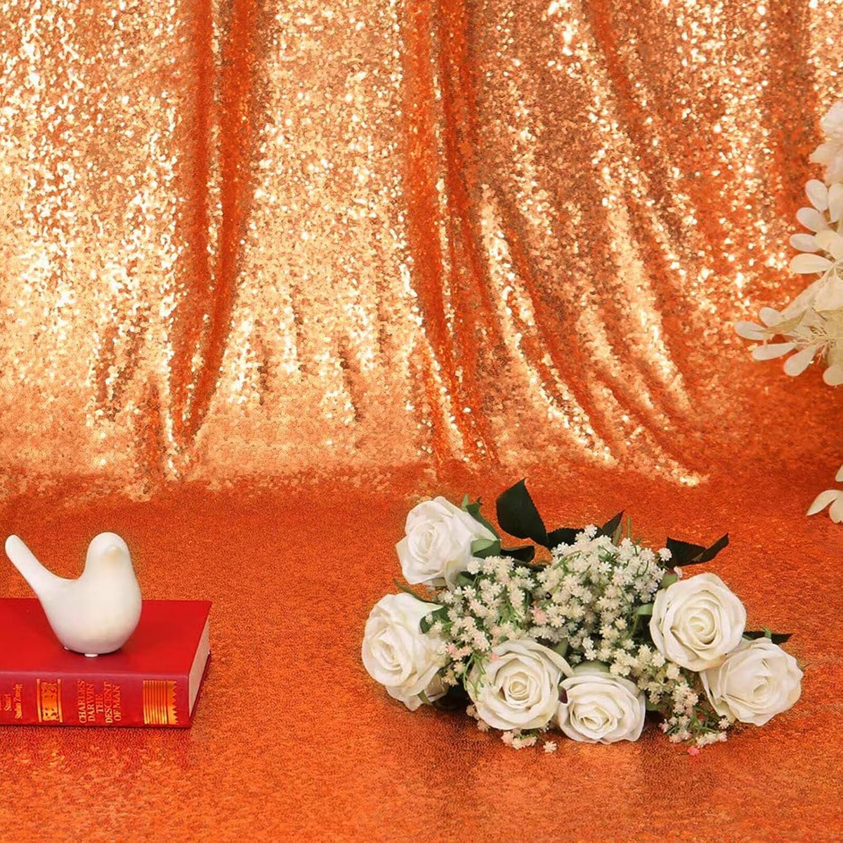 Eternal Beauty Sequin Backdrop Curtains, 2x8 Ft-2 Panels Orange Back Drop for Shimmer Photography