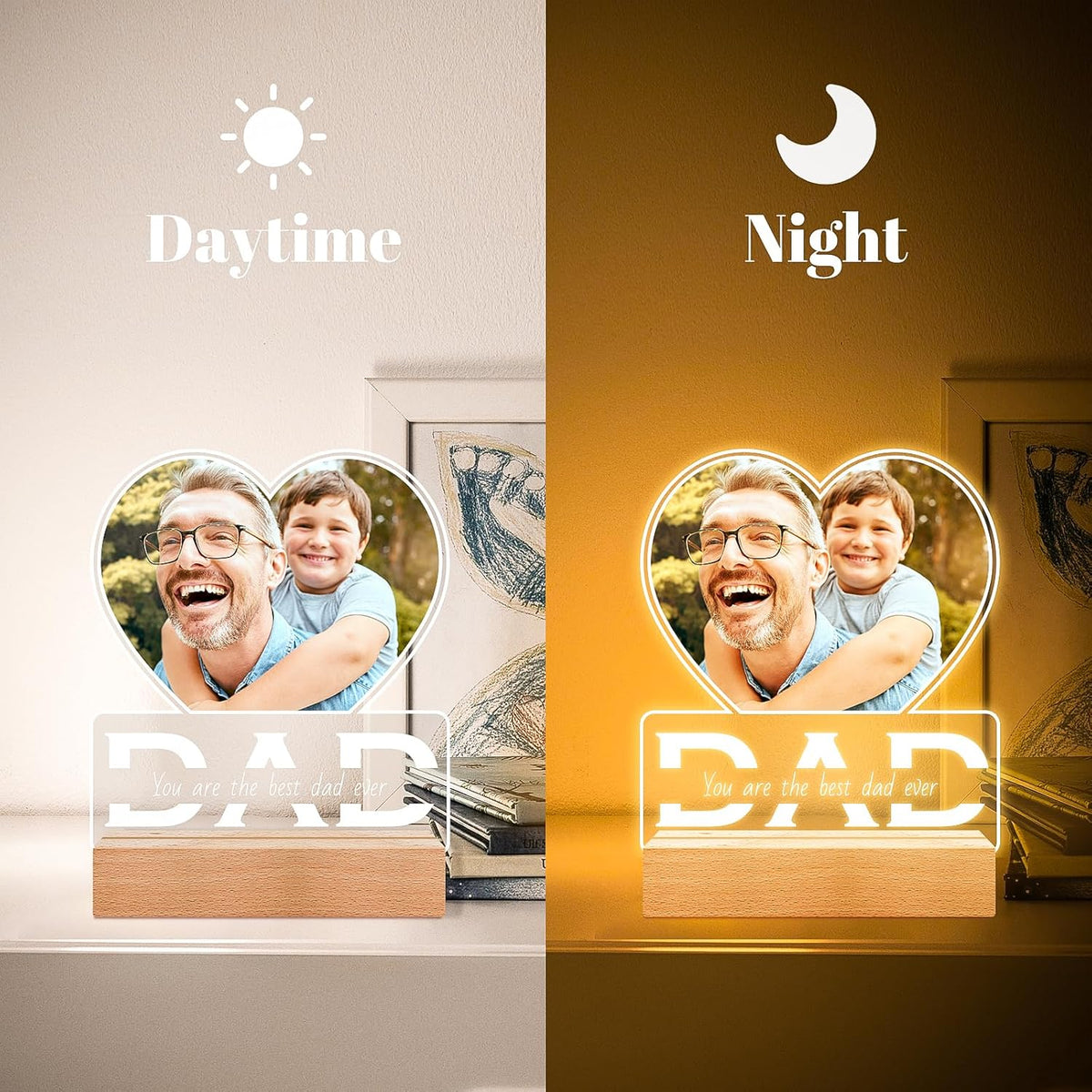 Personalized Photo Gifts for Dad from Daughter and Son, Personalized Picture Frame with Night