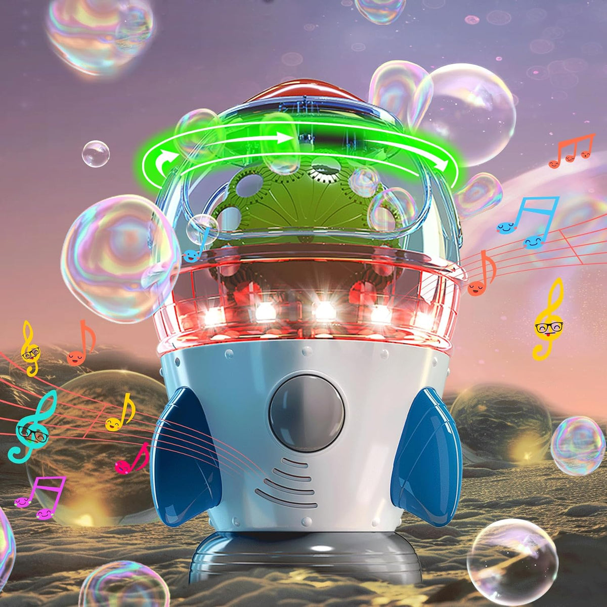 Rocket-Shaped Bubble Machine for Kids & Pets - Dual Powerful Bubble Outlets, Automatic 360°