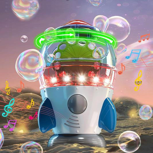 Rocket-Shaped Bubble Machine for Kids & Pets - Dual Powerful Bubble Outlets, Automatic 360°