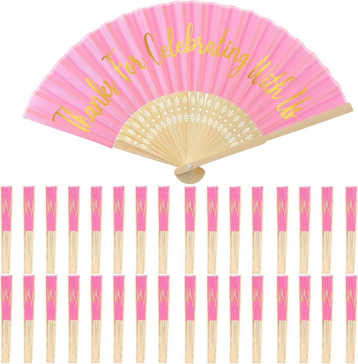 Jetec 50 Pcs Wedding Fans for Guests Bulk Silk Hand Fans Handheld Folded Thank You for Celebrating