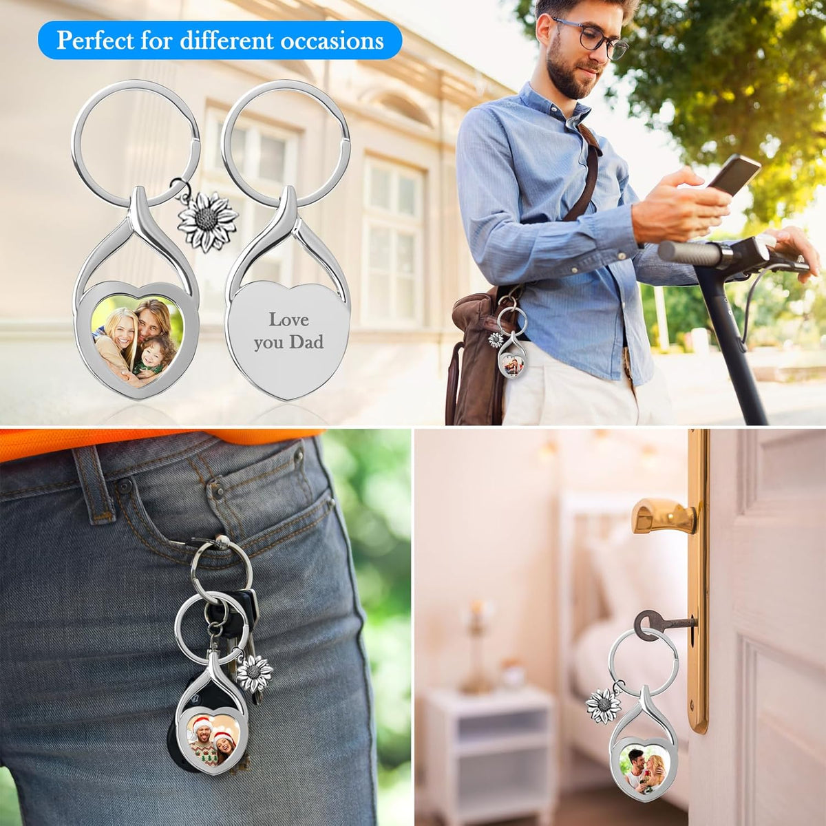 Double Side Custom Keychain with Picture Personalized Engraving Photo Text Customized Gifts for Men