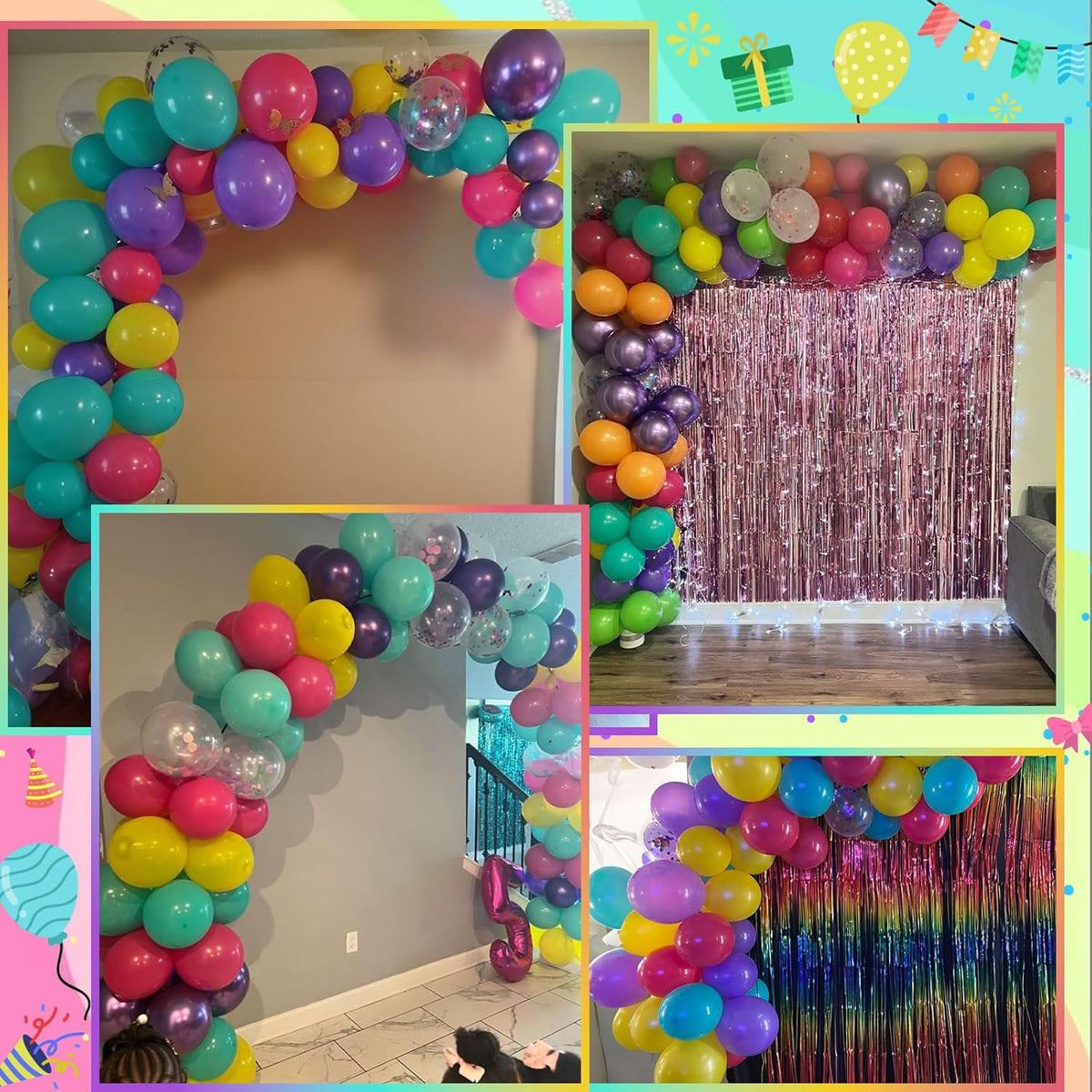 Togvu Pink Blue Purple Balloon, 60 Pcs 12 Inches Hot Pink Metallic Purple Teal Yellow Balloons