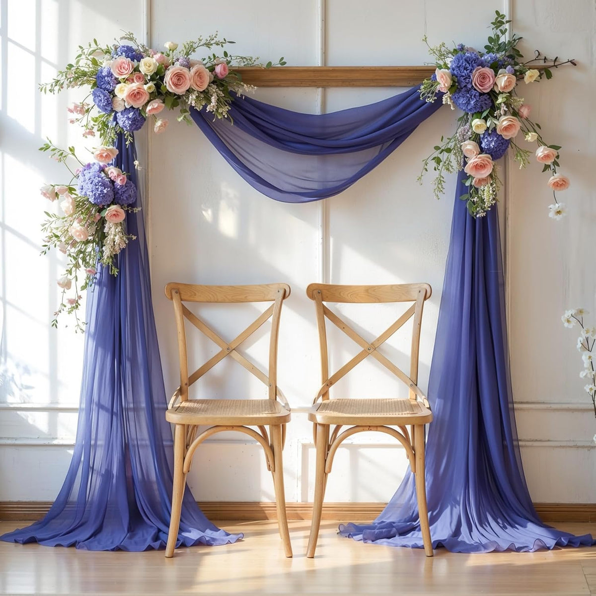 PARTISKY Wedding Arch Draping Fabric, 2 Panels 6 Yards Navy Blue Sheer Backdrop Curtain Window