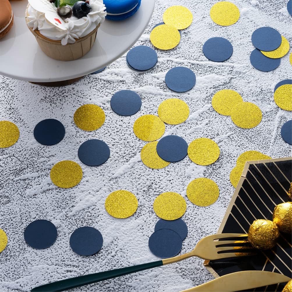Gold and Blue Confetti Table Decoration for Birthday Graduation Retirement Theme Party,1.2 inch in
