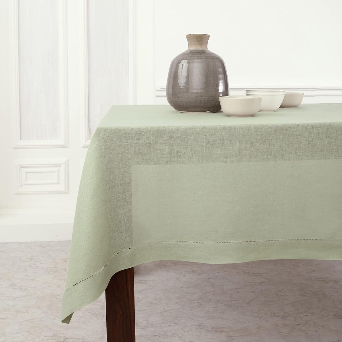 Solino Home Sage Green Linen Tablecloth 52 x 52 Inch - 100% Pure Linen Square Table Throw - Classic