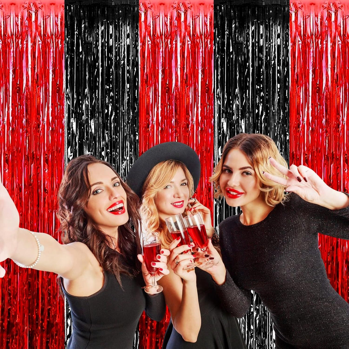 4 Pack Foil Fringe Curtain Backdrop, 3.28Ft x 8.2Ft Metallic Tinsel Foil Fringe Streamers for Photo