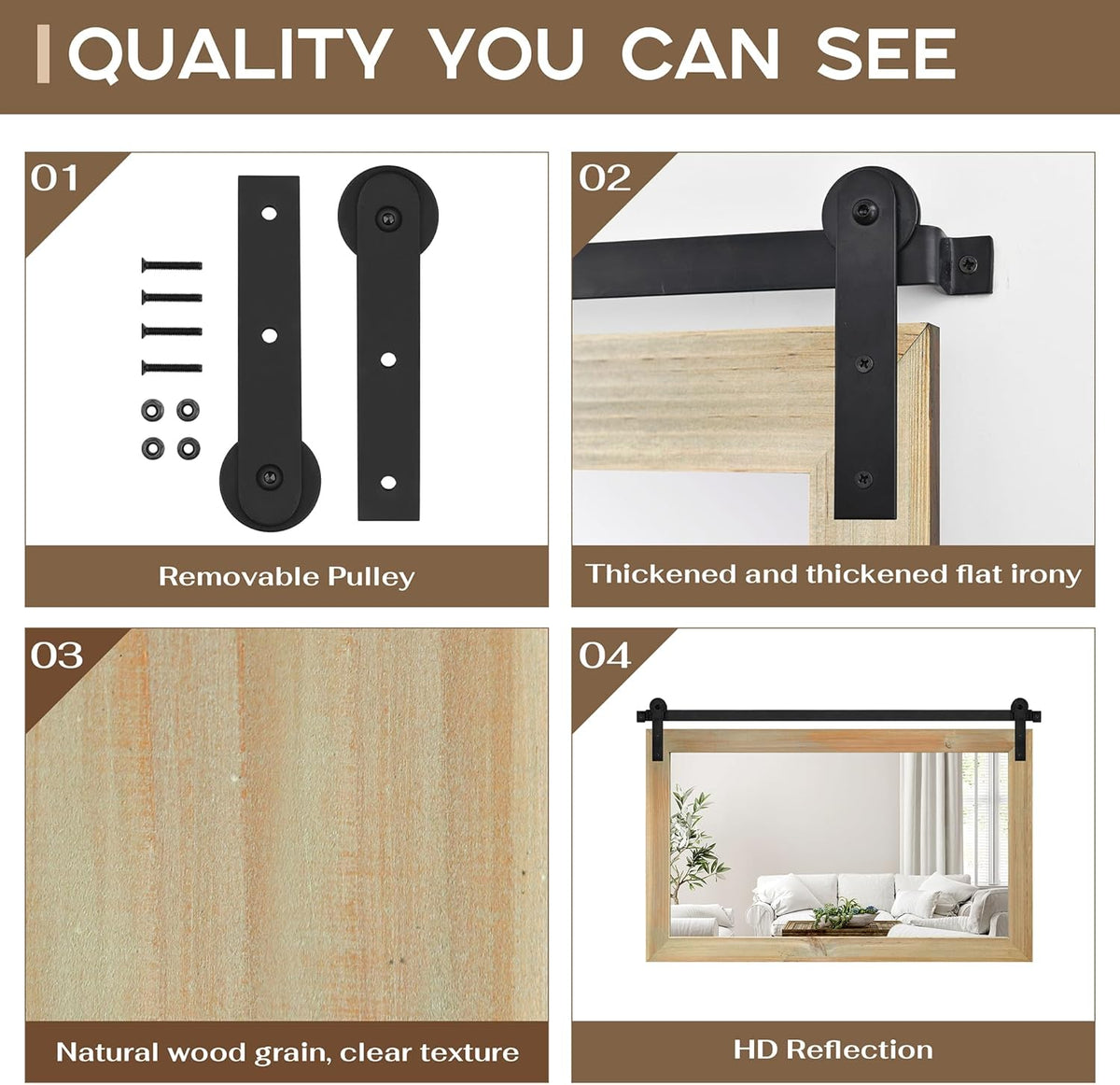 COGOOD Farmhouse Barn Door Mirror - 41 x 26 Rustic Wood Framed Wall Mirror for Bathroom, Living