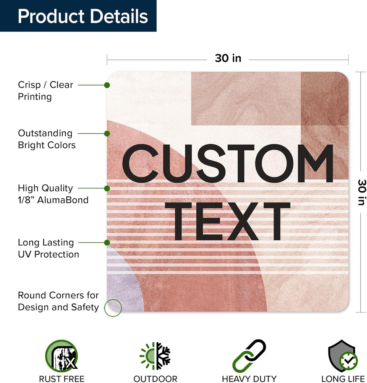 Custom Sign, Custom Street Sign, 11 Font Colors, 13 Font Styles, 4 Hole Options, 22 Sizes, 30x30