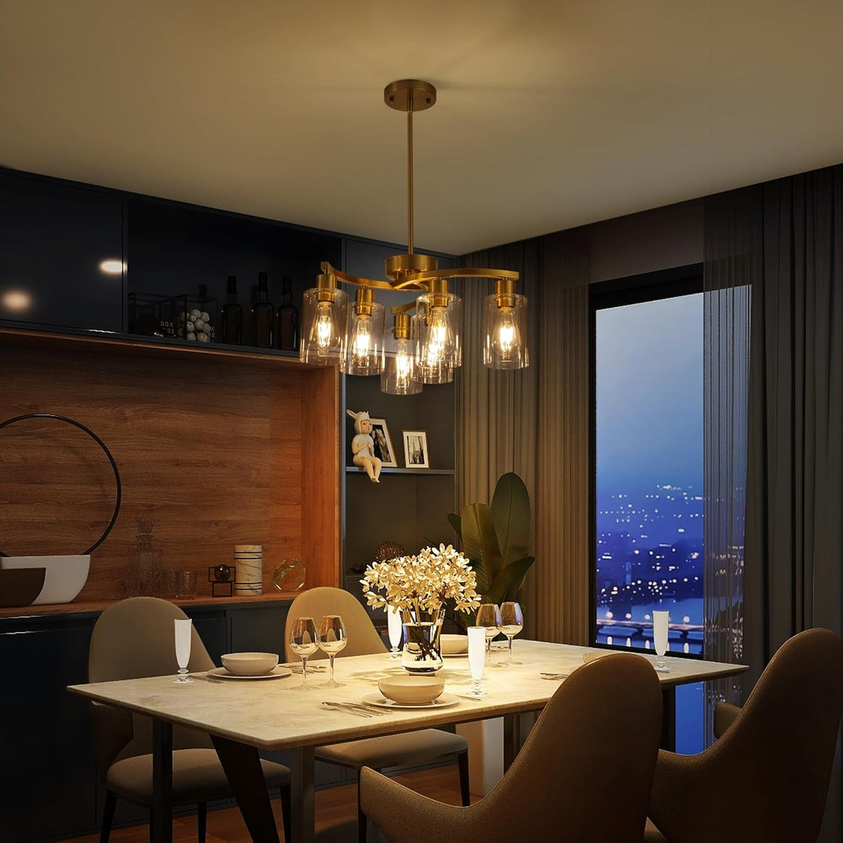 6-Light Gold Chandeliers for Dining Room, Modern Kitchen Island Light Fixtures Over Table, Metal