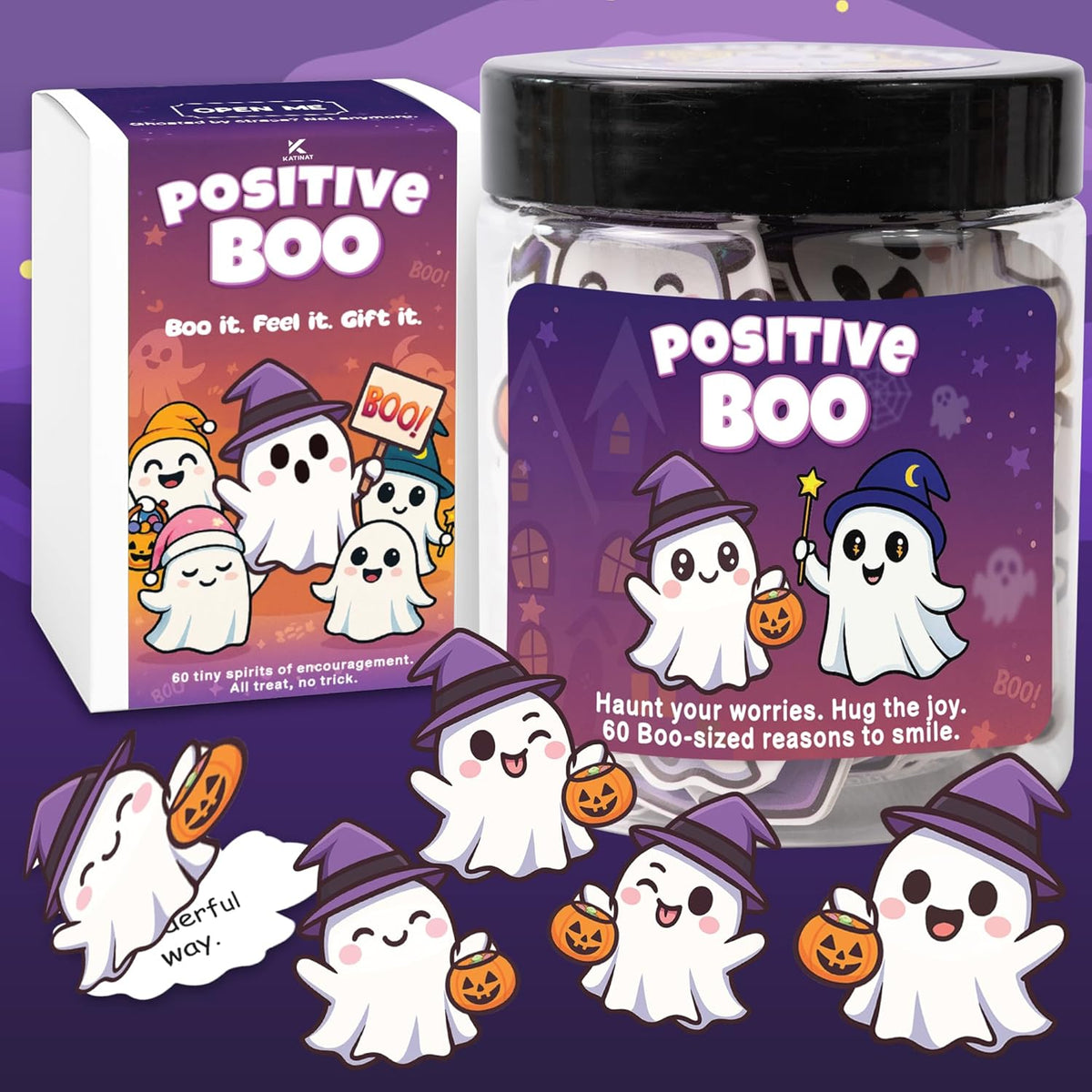 Positive Ghost Affirmation Jar – Emotional Support Ghosts Jar, Boo Basket Stuffers for Women