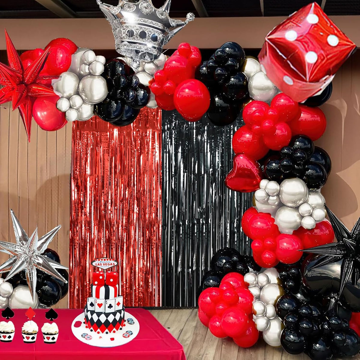 BEISHIDA 4 Pcs Red and Black Door Streamers Foil Curtain Red and Black Party Decoration Backdrop
