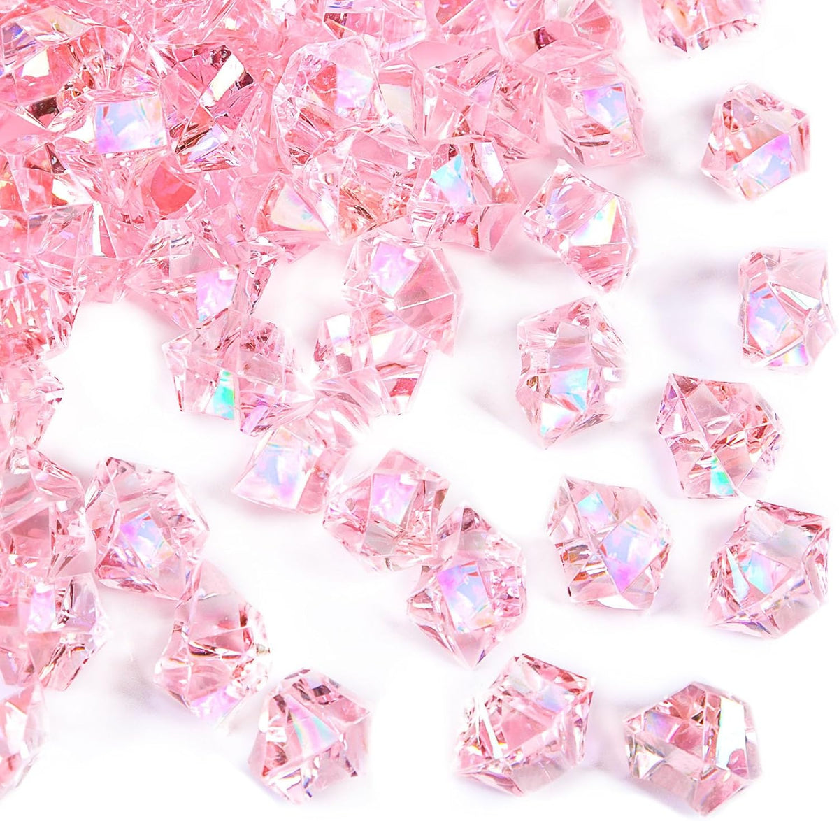 DomeStar Dazzling Pink Ice Rocks, 180PCS Holographic Acrylic Crushed Ice Sparkling Fake Diamonds