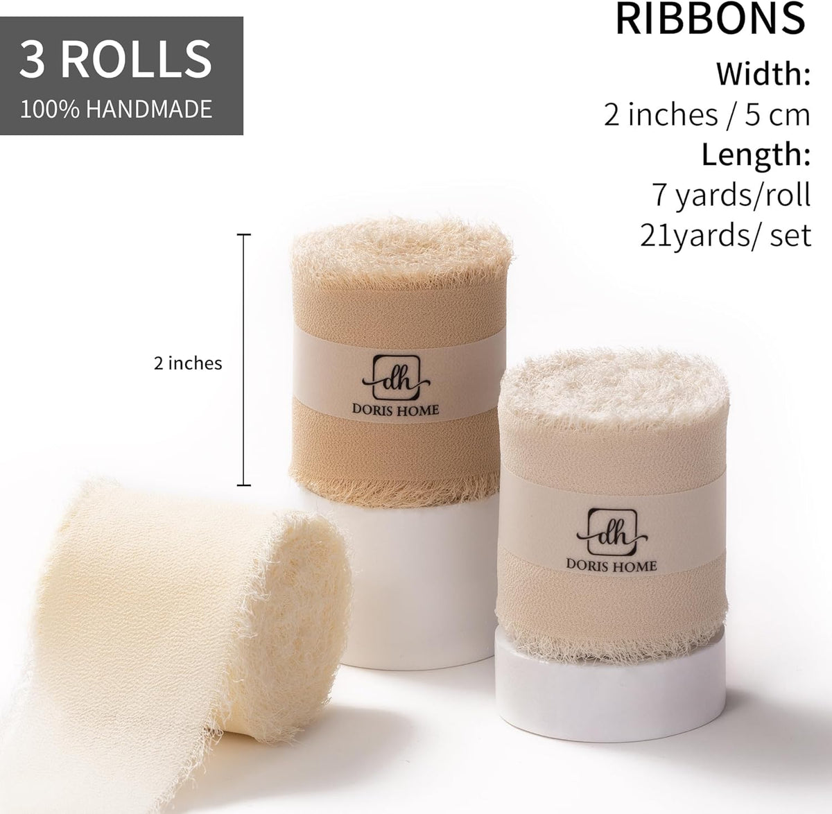 DORIS HOME 2" x21Yd Chiffon Ribbon for Flower Bouquet, Sand & Nude Fabric Ribbon for Gift Wrapping
