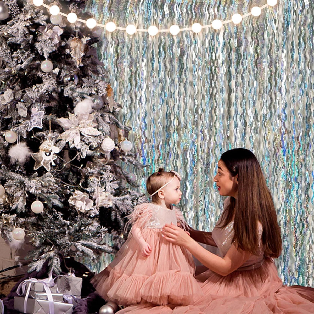Tinsel Foil Fringe Curtains Wavy Backdrop for Parties Sparkle Metallic Wavy Foil Fringe Backdrop