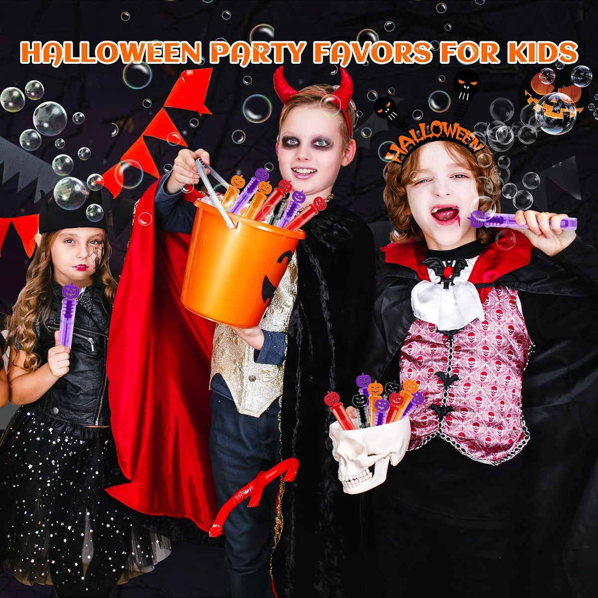 SpringFlower 80 PCS Halloween Party Favor For Kids, Halloween Mini Bubble Wands Halloween Gifts For