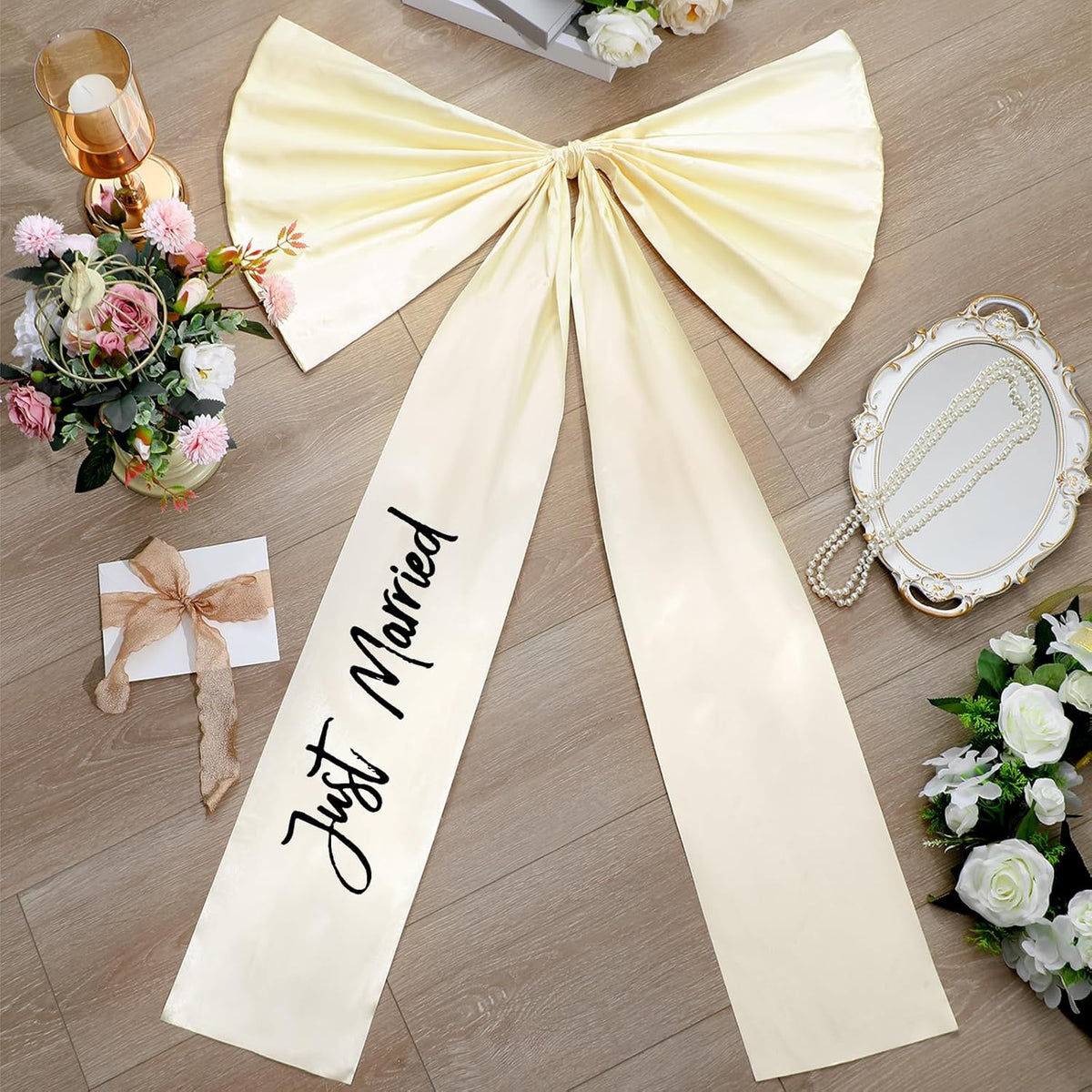 Zeyune 30 Inch Just Married Car Bow Decorations Wedding Reception & Ceremony Decor Kit Giant Ribbon