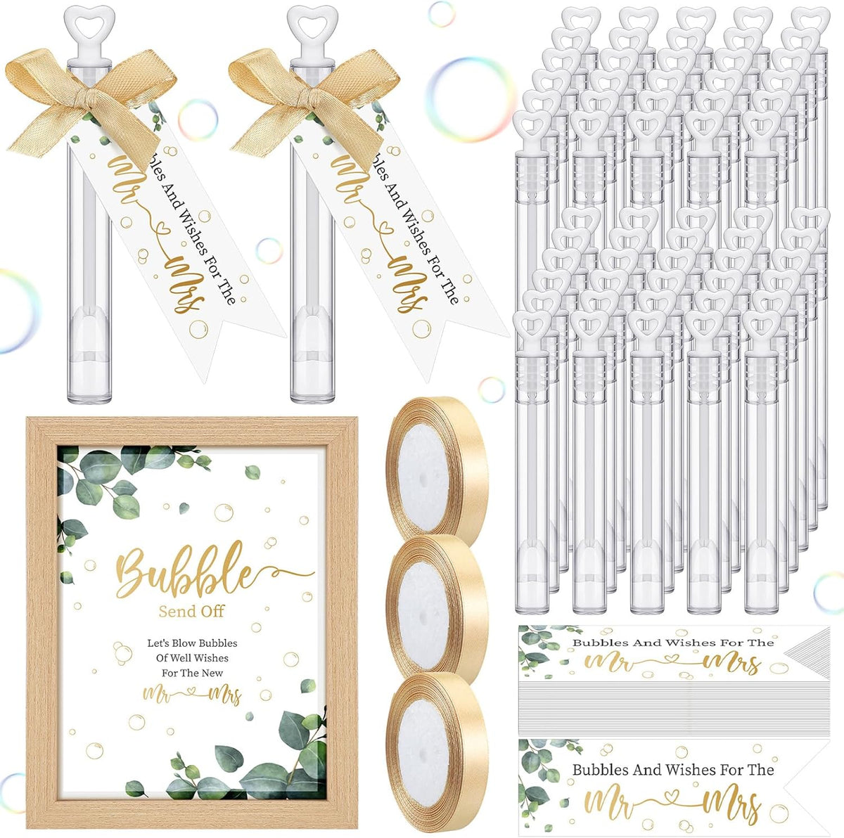 405 Pcs Wedding Bubbles Wands Set Include Heart Bubble Wands Bubbles Send Off Cards Gift Tags Wood
