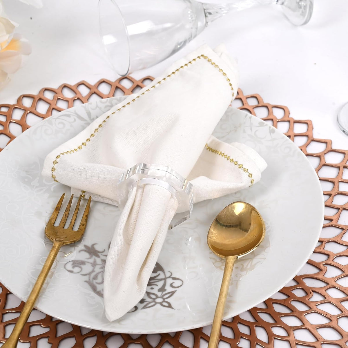 Acrylic Napkin Rings Set of 8 - Octagon Transparent Design for Christmas, Thanksgiving, Holiday