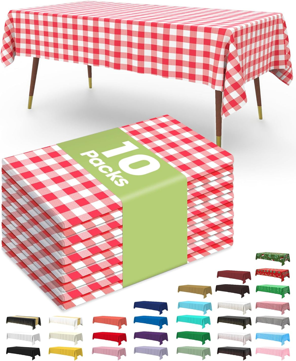 Pureegg Plastic Table Cloth Disposable 10 Pack, 54 x 108 Inch Table Cloths, Party, Picnic