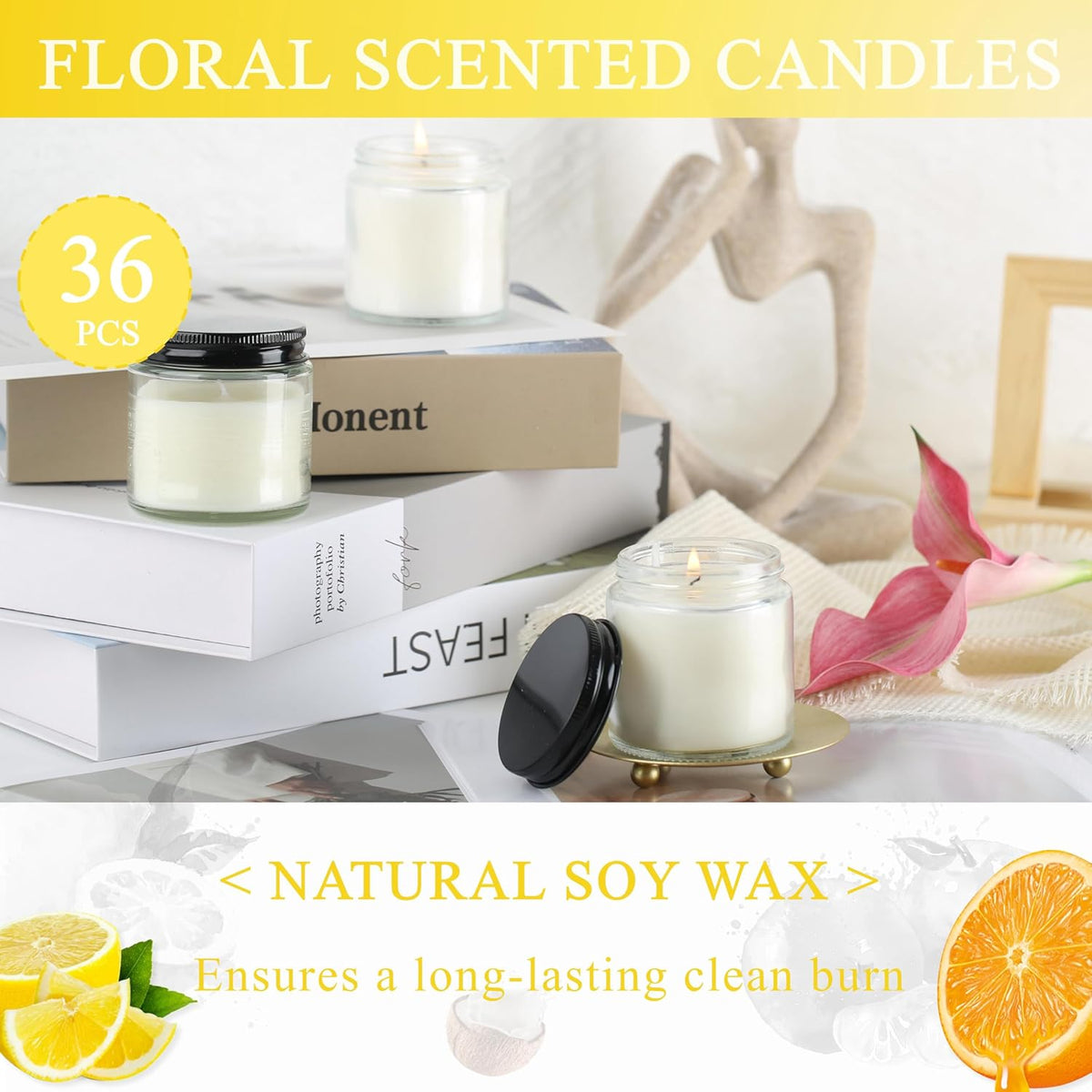 ACITHGL 36 Pcs 4oz Mini Mason Jar Candles Small Scented Candles Bulk Aromatherapy Ideal Souvenir