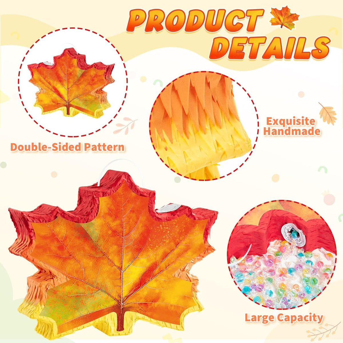 WERNNSAI Fall Leaf Pinata - Maple Leaf Pinata Thanksgiving Party Games for Kids Orange Autumn