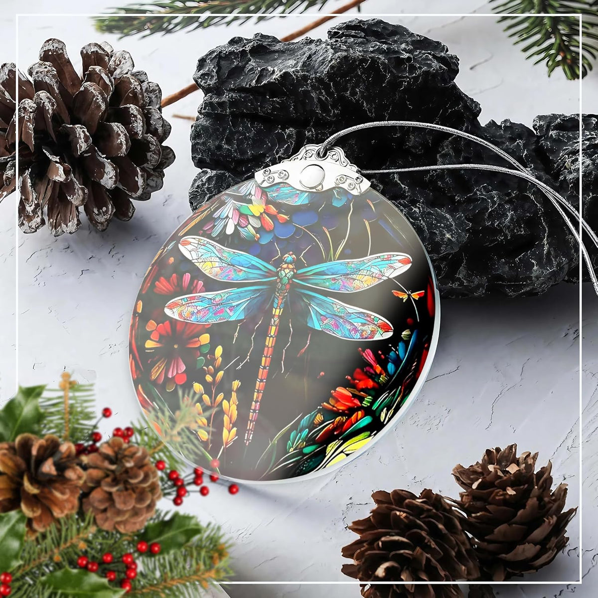 Stained Glass Effections, Christmas Tree 4 Inch Acrylic Ornament Art, White Elephant Gifts Car